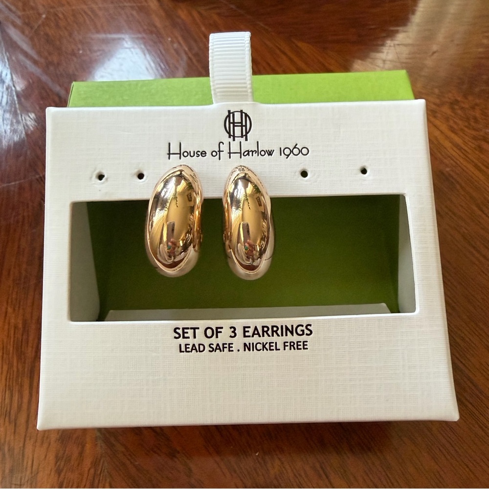 House of Harlow 1960 Gold  Oval Earrings